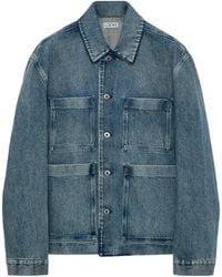Loewe - Leather-Patch Denim Jacket - Lyst
