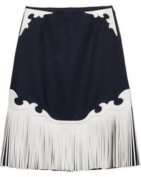 Prada - Wool-Leather Fringed Midi Skirt - Lyst