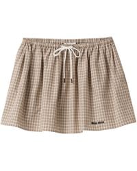 Miu Miu - Cotton Poplin Check Mini Skirt - Lyst