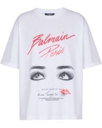 Balmain - Paris Eyes Print T-Shirt, Short Sleeves, 100% Organic Cotton - Lyst