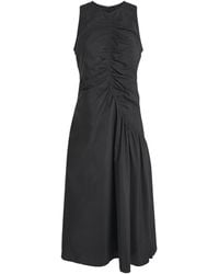 Theory - Cotton Ruched Asymmetric Midi Dress - Lyst