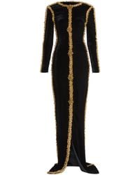 Balmain - Velvet Beaded-Trim Maxi Dress - Lyst