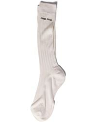 Miu Miu - Silk-Blend Logo Socks - Lyst