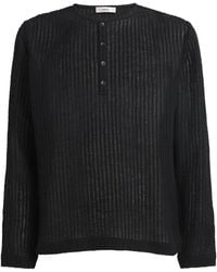Commas - Linen-Cotton-Blend Stripe Henley T-Shirt - Lyst