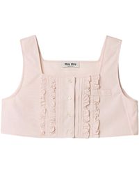 Miu Miu - Cotton Ruffled Crop Top - Lyst