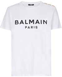 Balmain - Button-detail Logo T-shirt - Lyst