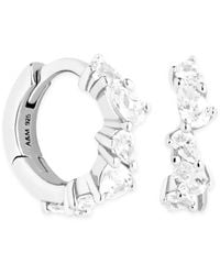 Astrid & Miyu - Rhodium-Plated Crystal Pear Huggie Earrings - Lyst
