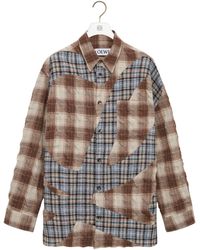 Loewe Checked Long-Sleeved Shirt in Gray for Men | Lyst
