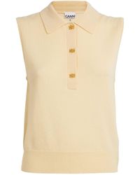 Ganni - Merino-cashmere Sleeveless Polo Shirt - Lyst