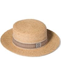 Miu Miu - Raffia Logo Hat - Lyst