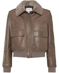 Brunello Cucinelli - Shearling-collar Leather Jacket - Lyst