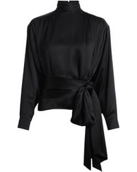 Balmain - Silk Satin Tie-Neck Blouse - Lyst