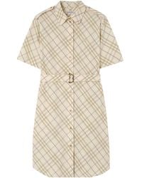 Burberry - Cotton Check Mini Shirt Dress - Lyst