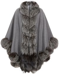 Harrods Spiral Fox Fur Trim Cape - Grey