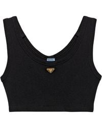 Prada - Ribbed Jersey Crop Top - Lyst