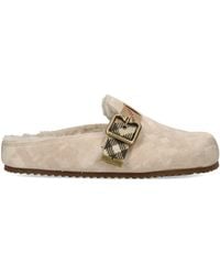 Burberry - Suede Check-Trim Urchin Clogs - Lyst