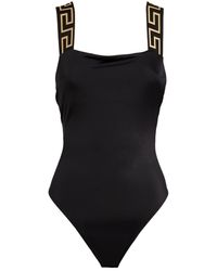 Versace - Greca-jacquard Square-neck Swimsuit - Lyst