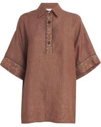Eleventy - X Harrods Linen Embroidered Collared Shirt - Lyst