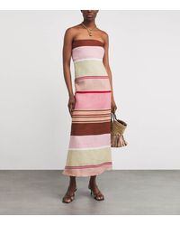 brown strapless linen dress Cotton Linen Smocked Strapless Dress – AROLORA main image 0