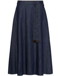 Max Mara - Belted Denim Midi Skirt - Lyst