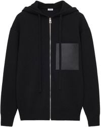 Loewe - Wool-Blend Leather-Pocket Hoodie - Lyst