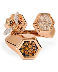 BeeGoddess - Rose Gold, Diamond And Orange Sapphire Honeycomb Ring (size 54) - Lyst