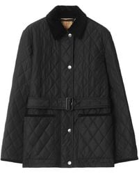Burberry - Quilted Jacket With Contrasting Collar, Patch Pockets & Buckle Belt - Lyst