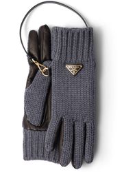 Prada - Wool And Leather Gloves - Lyst