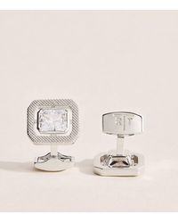 Tateossian - Rhodium-Plated And Cubic Zirconia Halo Rectangle Cufflinks - Lyst