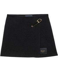 Prada - Wool-Blend Satefy Pin Mini Skirt - Lyst
