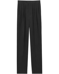 Saint Laurent - Silk Pleated Straight Trousers - Lyst