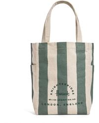 Harrods - Jute Striped Logo Tote Bag - Lyst