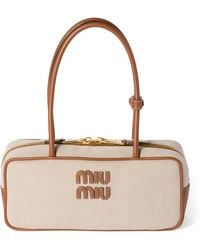 Miu Miu - Canvas-Leather Beau Top-Handle Bag - Lyst