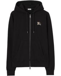 Burberry - Cotton Check Knight Stamp Zip-Up Hoodie - Lyst