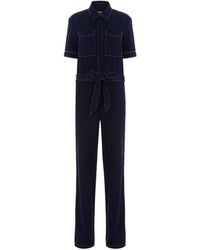 Burberry Belted Cotton-linen Jumpsuit - Blue