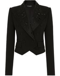 Dolce & Gabbana - Virgin Wool-blend Embellished Cropped Blazer - Lyst