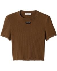 Miu Miu - Cotton Pointelle Cropped T-Shirt - Lyst