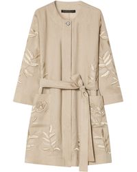 Marina Rinaldi - Linen Embroidered Belted Jacket - Lyst