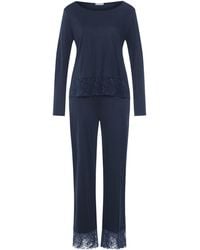 Hanro - Lace-Trim Long-Sleeve Pyjamas - Lyst