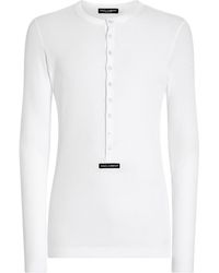 Dolce & Gabbana - Cotton Ribbed Henley T-Shirt - Lyst