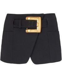 Balmain - Virgin Wool Belted Mini Skirt - Lyst