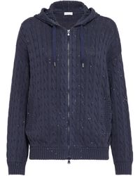 Brunello Cucinelli - Cable-knit Sequinned Zip-up Hoodie - Lyst