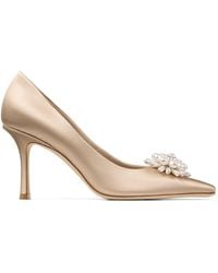 Jimmy Choo - Ines 85 Satin Pearl-Embellished Pumps - Lyst