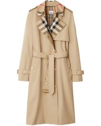 Burberry - Cotton Gabardine Check-Collar Trench Coat - Lyst