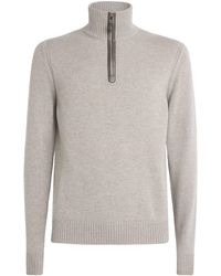 James Purdey & Sons - Cashmere Leather Trim Quarter-Zip Sweater - Lyst
