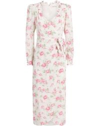 Alessandra Rich - Silk Floral Bow-Detail Midi Dress - Lyst