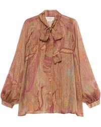Marina Rinaldi - Silk Printed Tie-Detail Shirt - Lyst