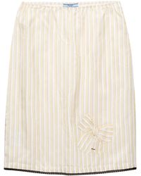 Prada - Striped Bow-Applique Midi Skirt - Lyst