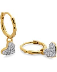 Monica Vinader - Mini Vermeil And Diamond Heart Huggie Earrings - Lyst