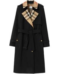Burberry - Long Check Collar Gabardine Trench Coat - Lyst
